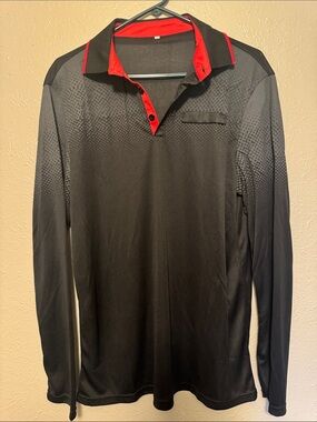 Men's Black Long-Sleeve Performance Polo with Red Contrast Trim
